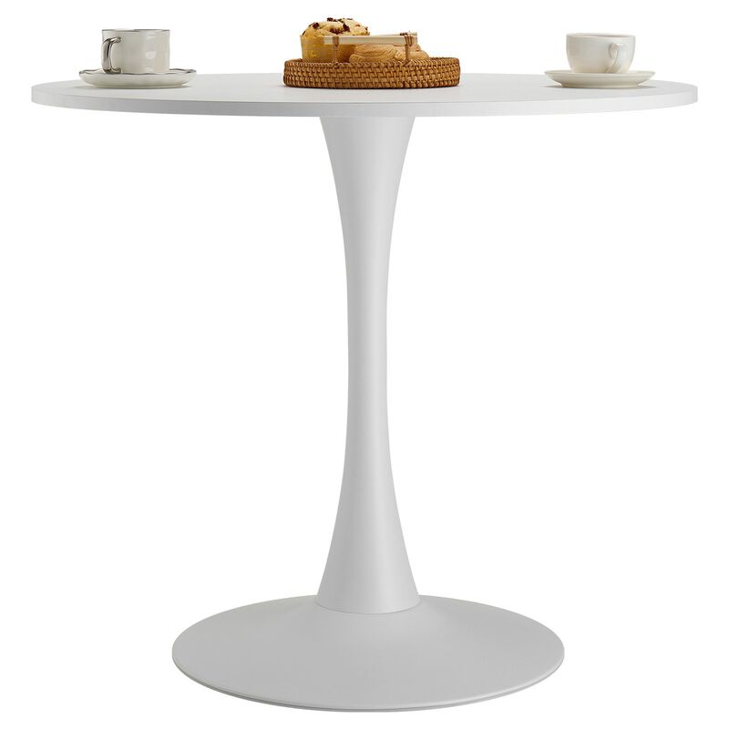 Modern Round Wood Dining Table for 2-4 Person, Tulip Pedestal Base Coffee Table for Home-White image number 8