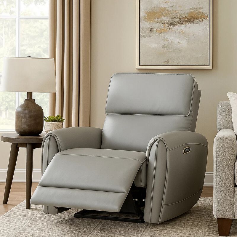 Jero Power Motion Recliner Armchair with USB Port, Light Gray Faux Leather image number 1