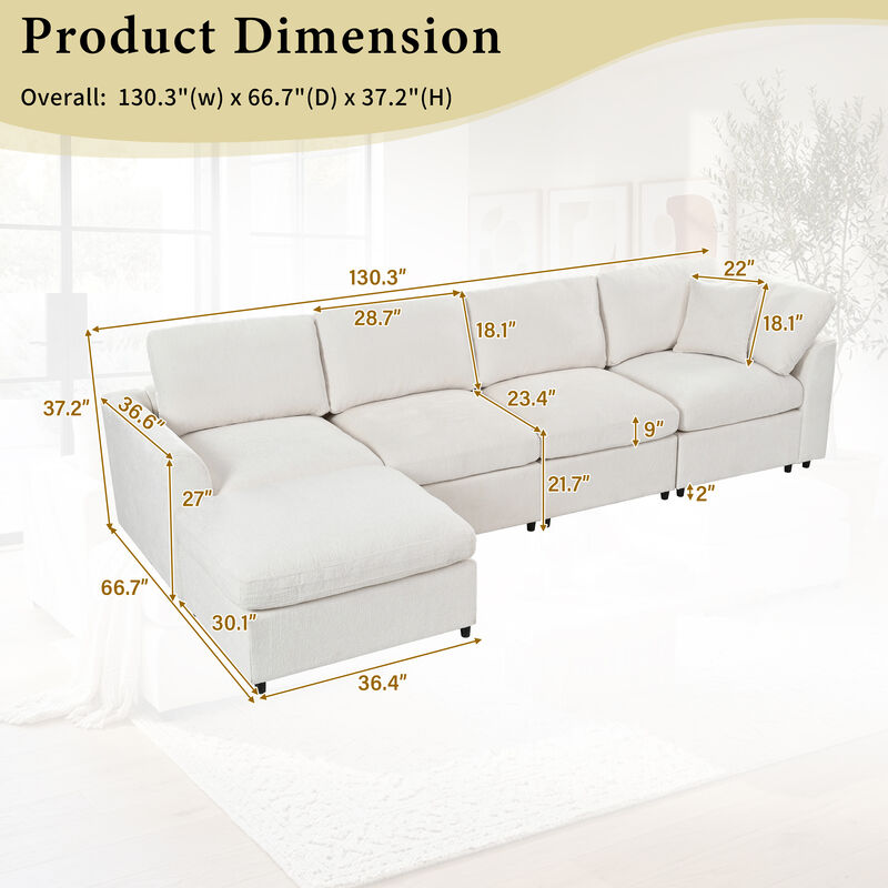 Merax Chenille Sectional Sofa with Detachable Ottoman, High-Density Foam & Pocket Springs image number 5