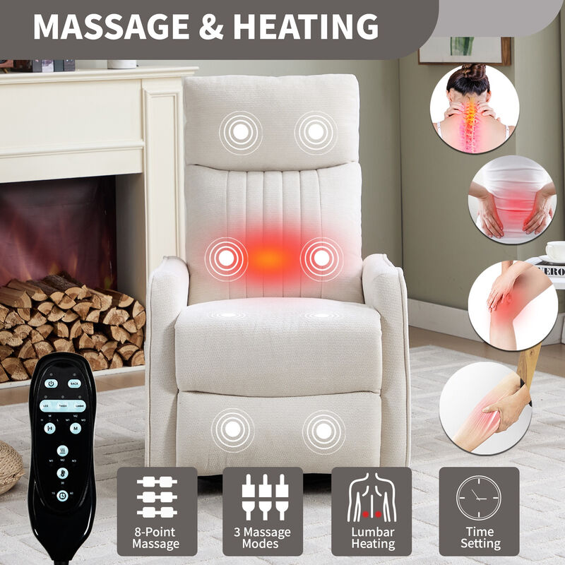360&deg; Swivel Rocker Manual Recliner Chair with Heat and Massage, Upholstered Chenille Reclining Chair for Living Room image number 2