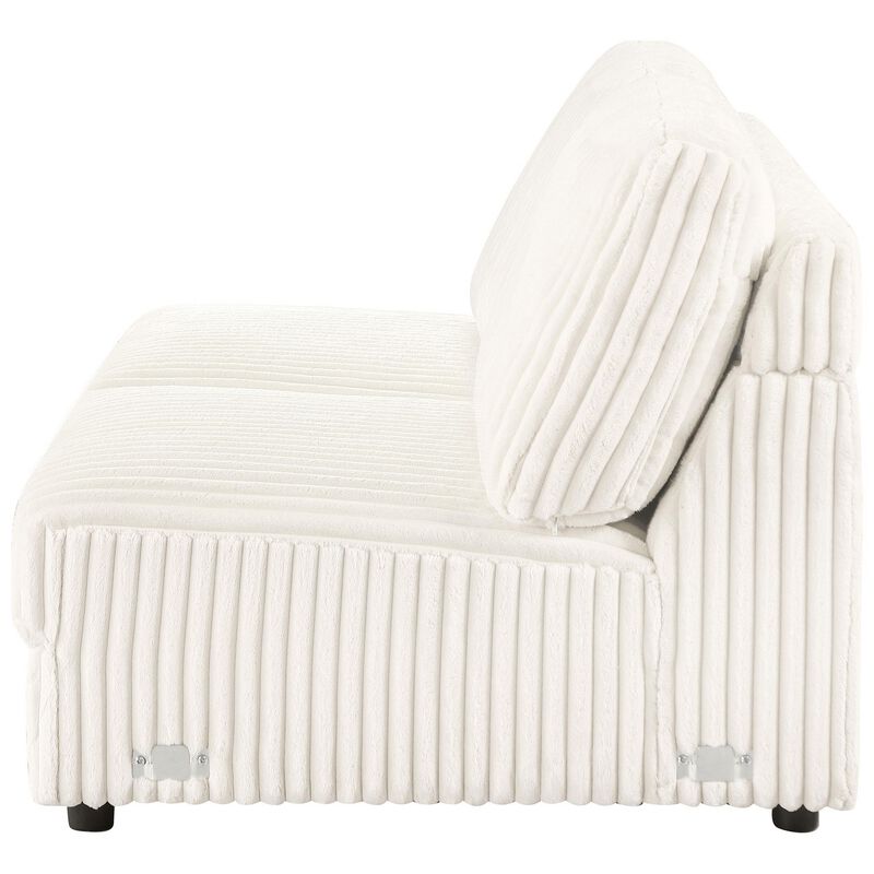 Sono Modular Armless Loveseat, 60 Inch, Ivory Fabric Channel Tufting - Benzara
