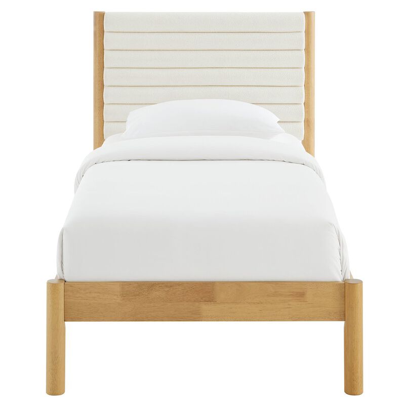 Olea Channel Tufted Boucle Solid Wood Twin Platform Bed image number 5