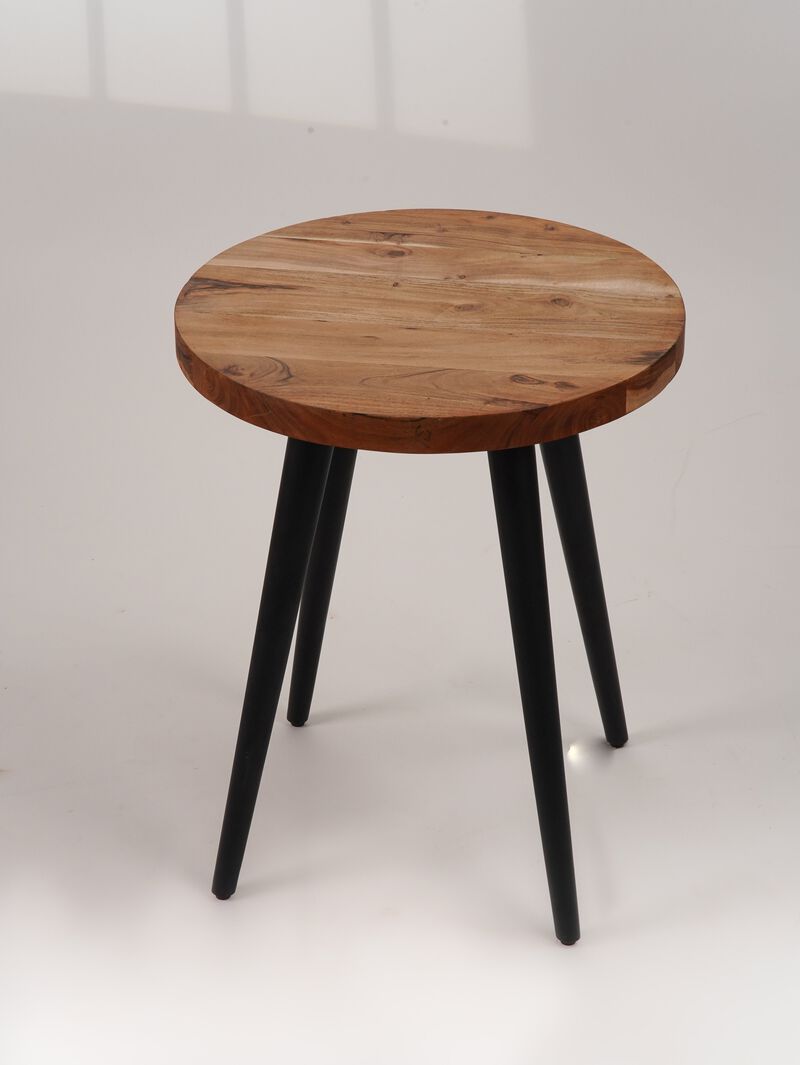 Handmade Eco-Friendly Vintage Acacia Wood & Iron Walnut Black Round Table 24"x20"x20" From BBH Homes