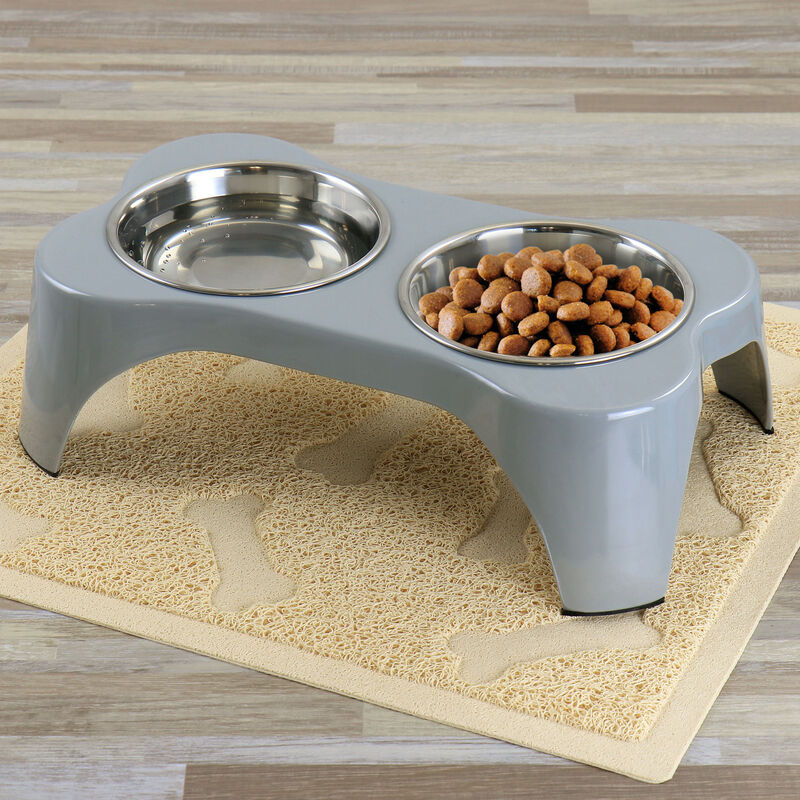 Gibson Home Bow Wow Meow 3 Piece Elevated Pet Bowl Dinner Set in Grey