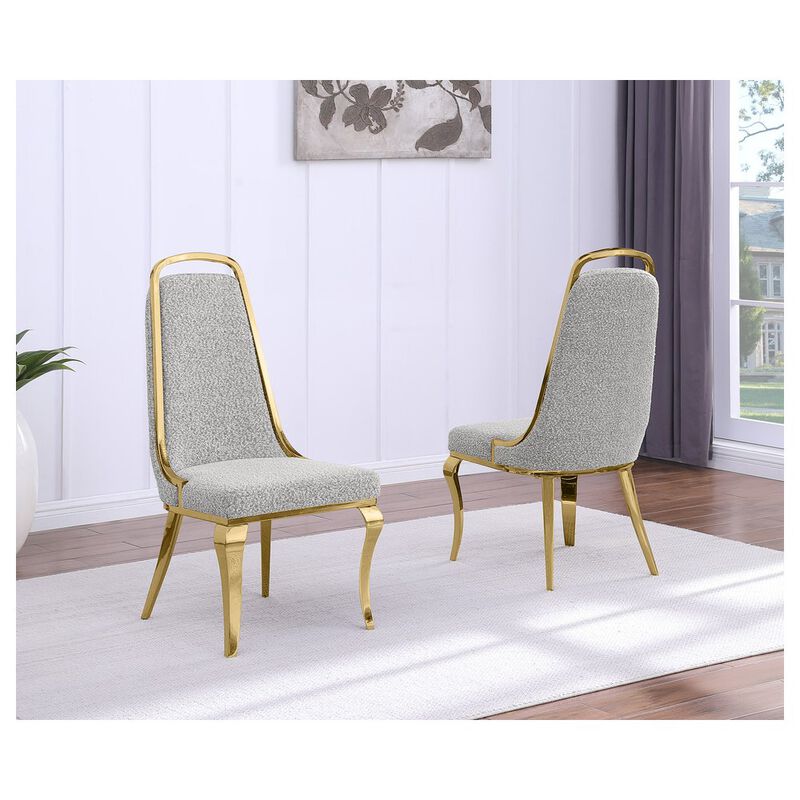 Rich Gray Boucle Side Chairs With Gold Base (Set Of 2)
