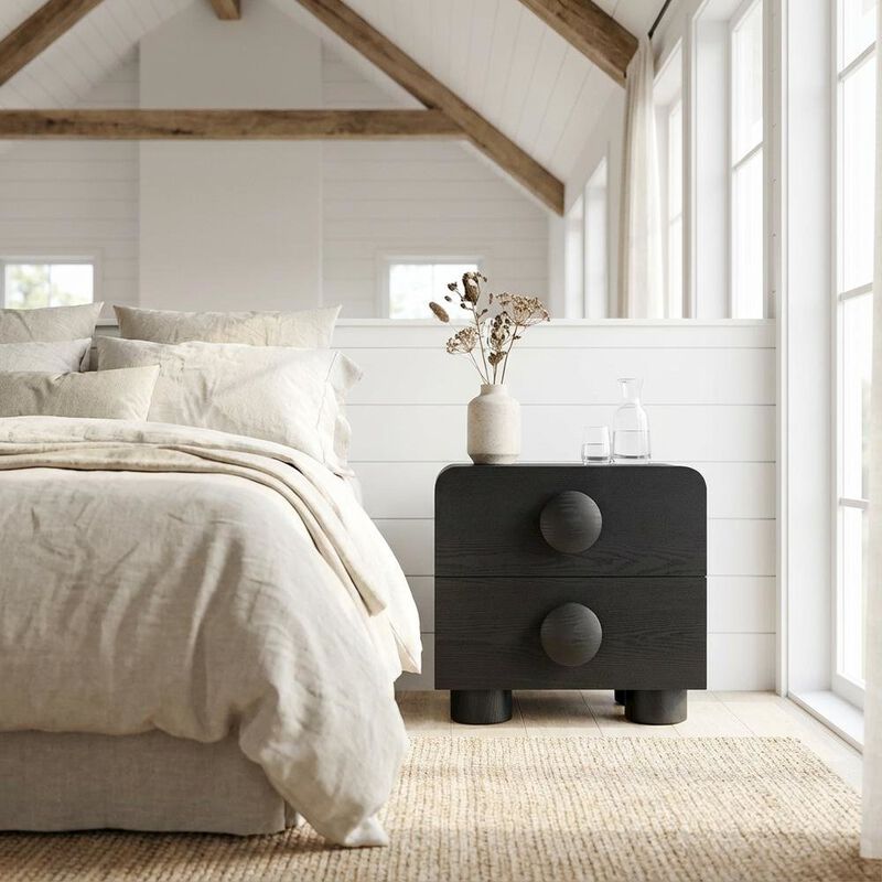Black 2-Drawer Nightstand with Modern Design and Sturdy Construction image number 3