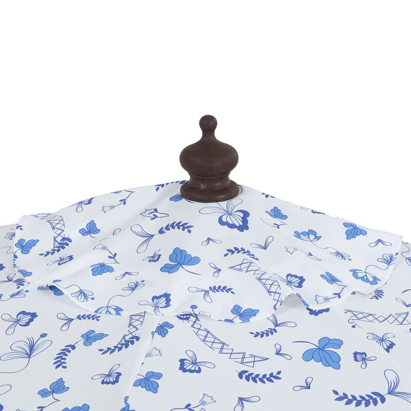 Beverly Designer Classic Scalloped Fringe Half Market Patio Umbrella with Crank, Push Button Tilt and UV Protection