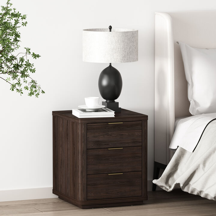 Evelyn Narrow 3-Drawer Nightstand in Brown