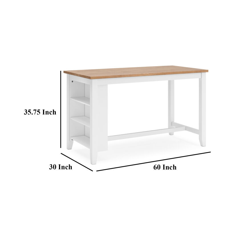 Gasy Counter Height Dining Table, 60 Inch White Brown Mango Wood