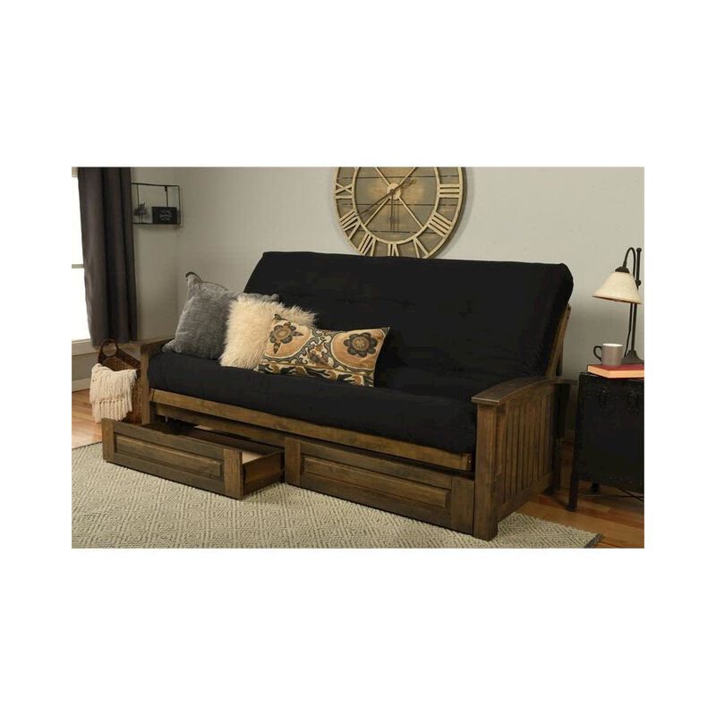 Washington Queen Frame-Rustic Walnut Finish-Suede Black Mattress-Storage Drawers image number 1