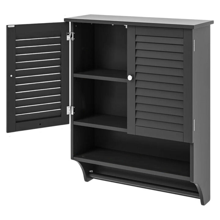 Bathroom Medicine Cabinet with Louvered Doors, Towel Bar & Wall Mount