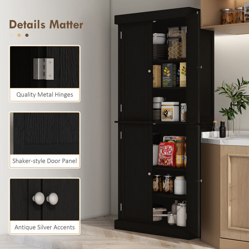HOMCOM Modern Kitchen Pantry, 6-Tier Cabinet Organizer w/ 4 Adjustable, Black