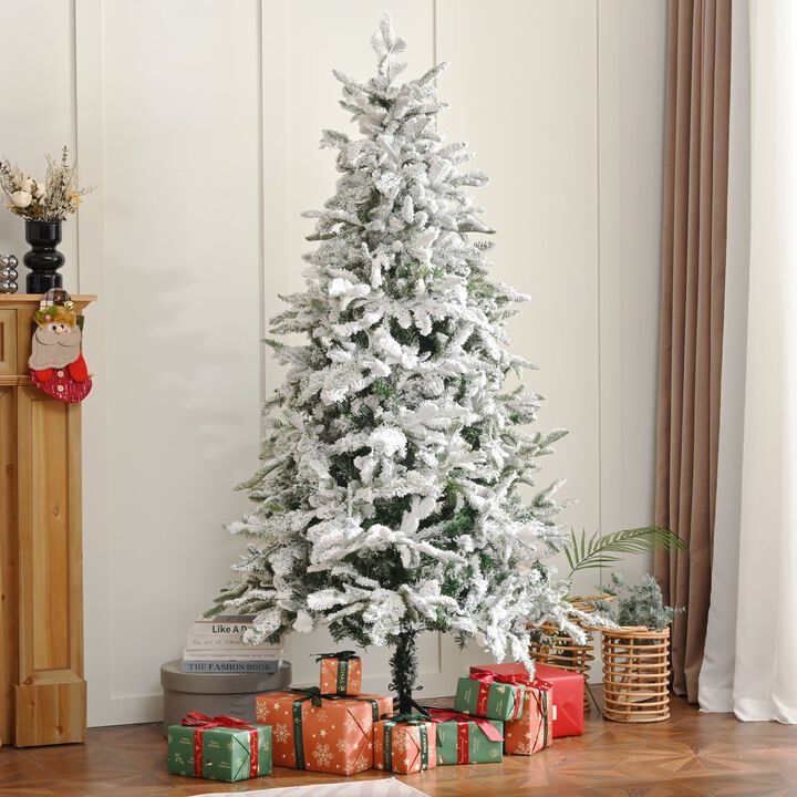 Unlit 7FT Snowy PE PVC Mixed Christmas Tree with Full Branch Tips in White