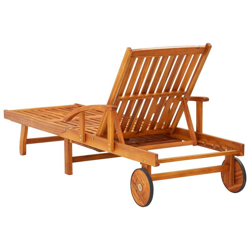 Sunlounger With Table Cream Solid acacia wood Standard Foldable