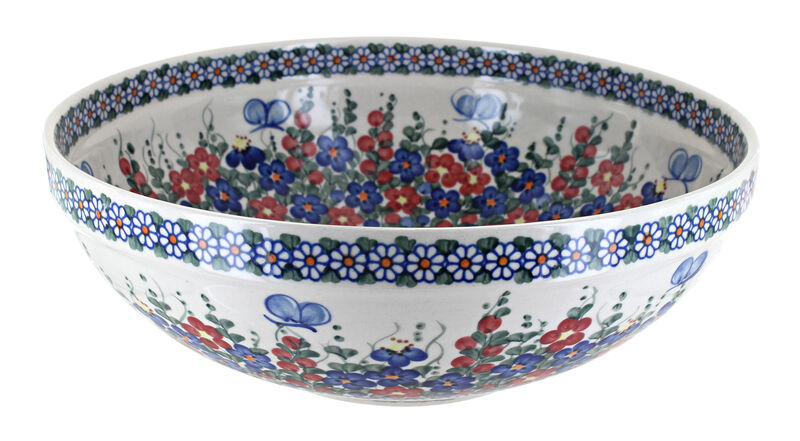 Blue Rose Polish Pottery Daisy Surprise Large Serving Bowl