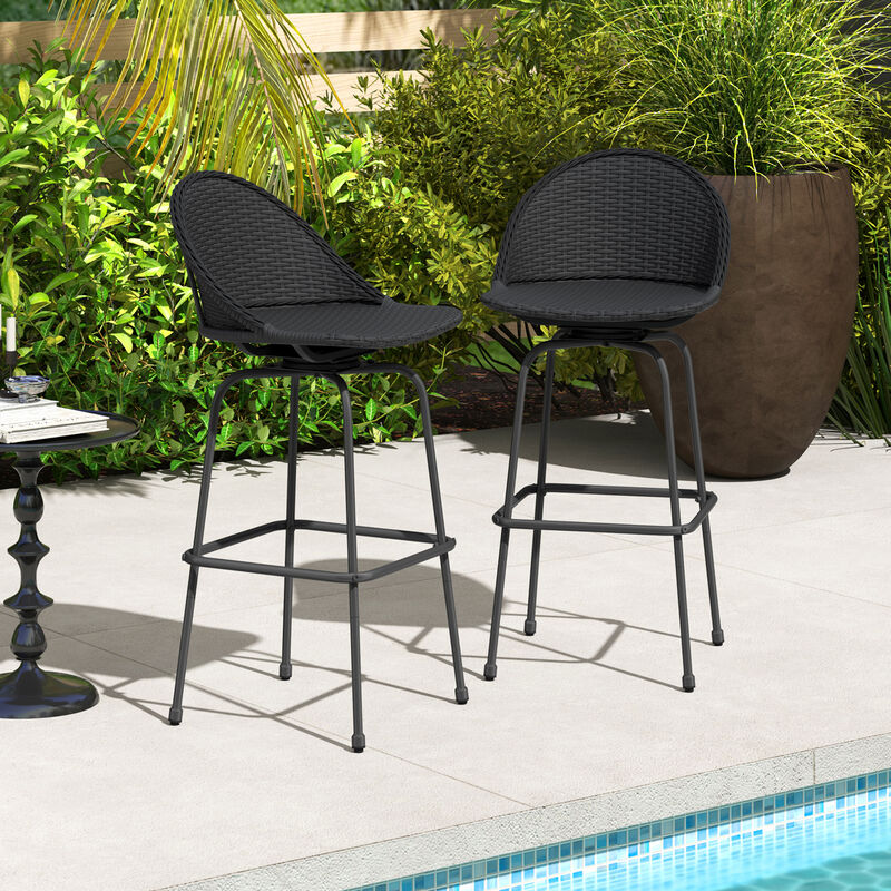 Set of 2 Rattan Swivel Barstools with Curved Backrest &ndash; Stylish & Comfortable image number 2