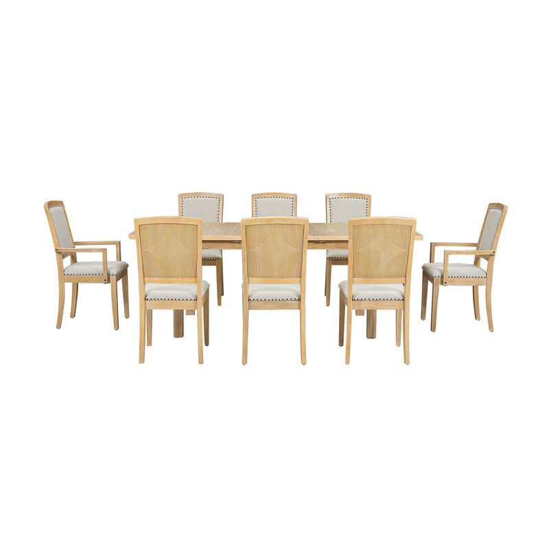 Merax 9 Pieces Rustic Extendable Table Chairs Dining Set