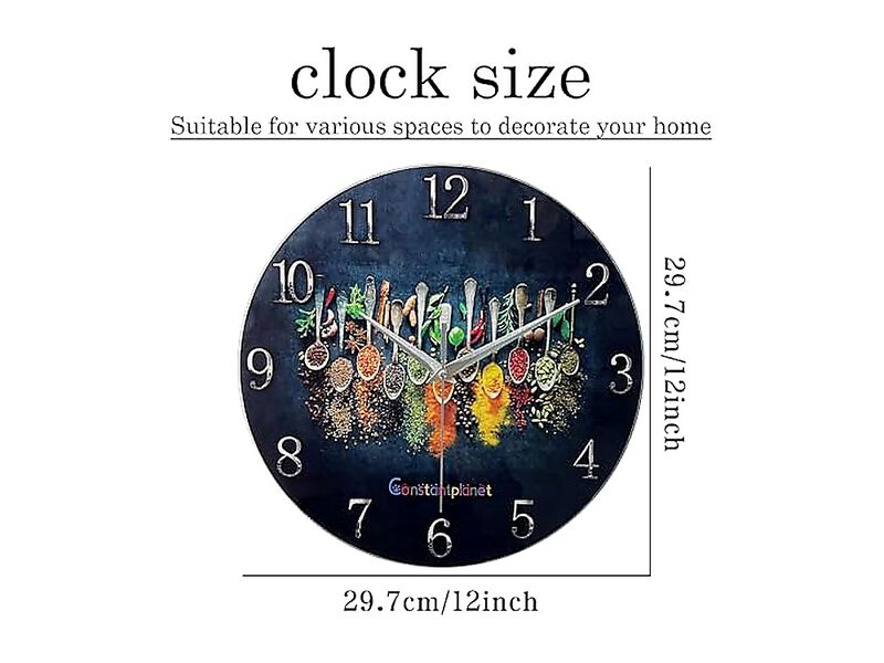 Kitchen Wall Clock Battery Operated 12 Inch Round Decor Clocks Walls Glass Room image number 3
