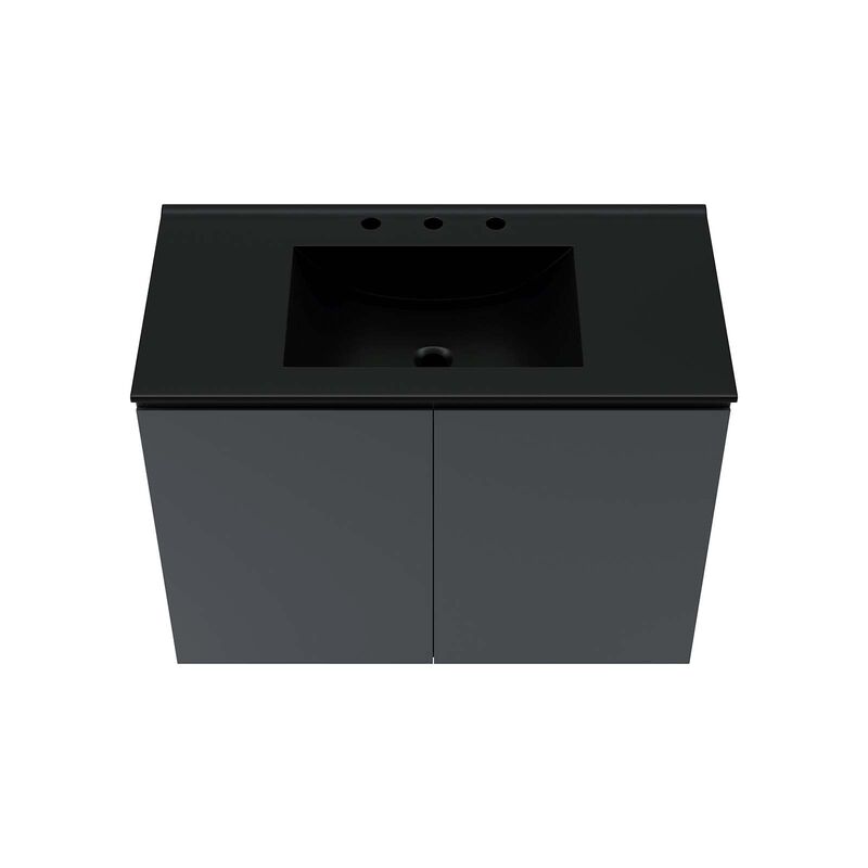 Modway Bryn 36" Modern Wood/Ceramic Wall-Mount Bathroom Vanity in Gray/Black image number 4