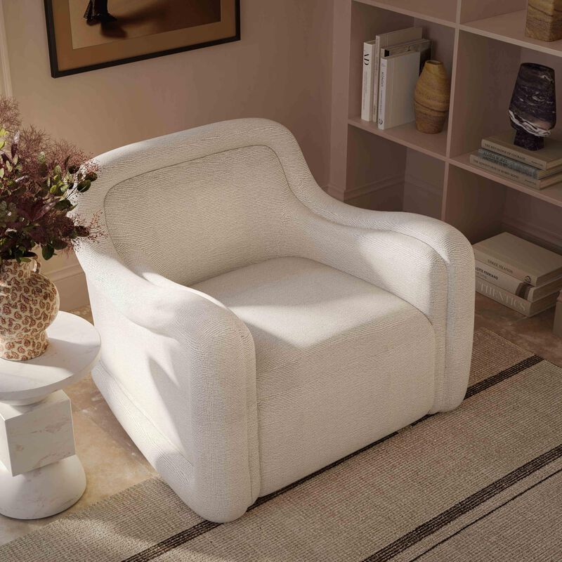 Tov Furniture Charli Cream Basketweave Chenille Swivel Chair image number 1