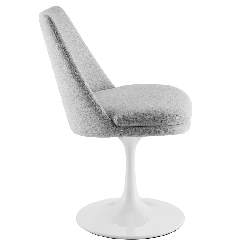 Modway Lippa Upholstered Swivel Dining Side Chair in White Light Gray - Armless Woven Heathered Fabric Accent Chair with Pedestal Base - 360&deg; Office Desk Rotating Chair with No Wheels image number 6