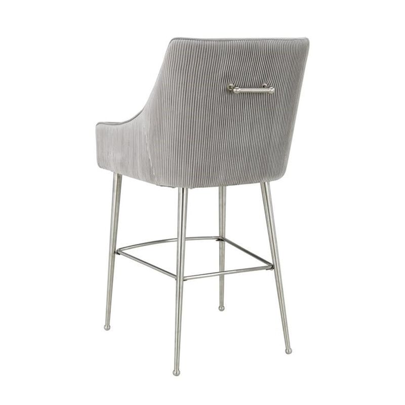 TOV Furniture Beatrix Pleated Light Grey Velvet Counter Stool image number 3