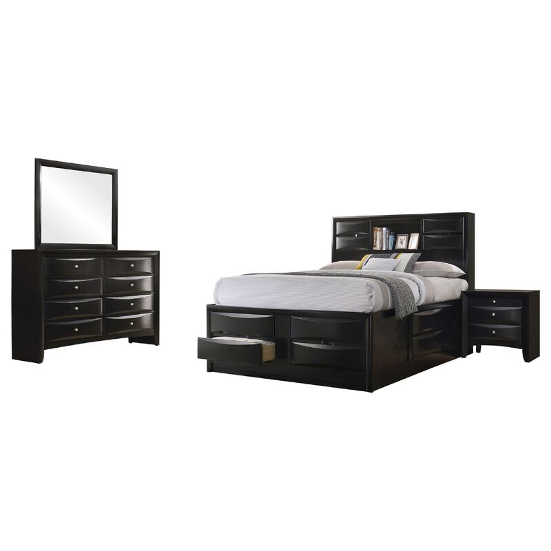 Ica 4pc Queen Bedroom Set with Storage Headboard and Footboard, Black