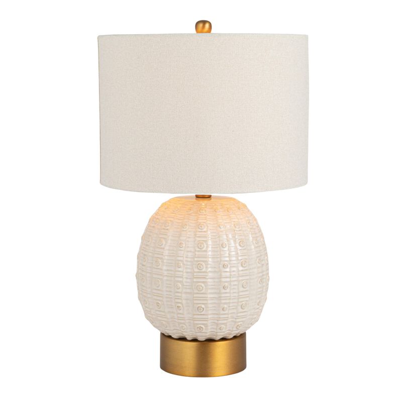 Stoneware Globe Table Lamp with Cream Crackle Glaze and Natural Linen Shade image number 3