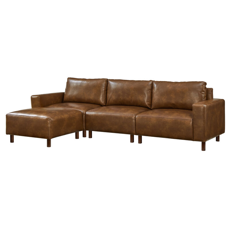 Venund Mid‑Century Modern Breathable Faux‑Leather Sectional Sofa image number 7