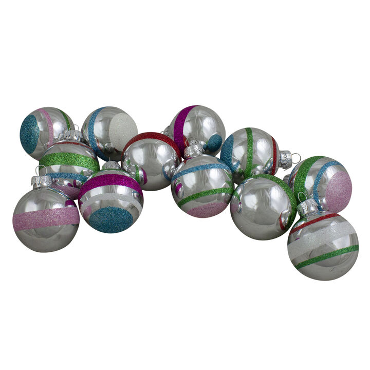 12ct Silver and Pink 2-Finish Glass Christmas Ball Ornaments 2.25" (55mm)