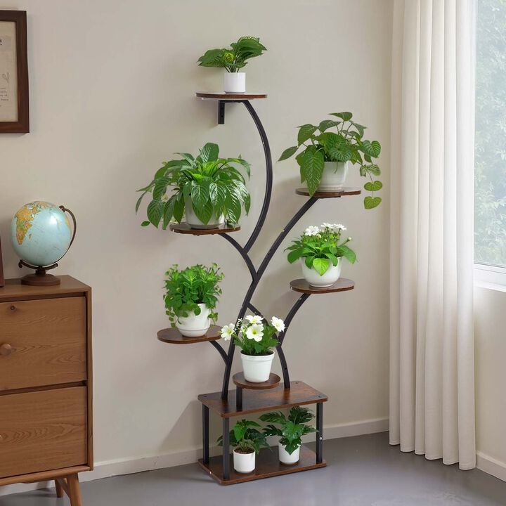Tall 8 Tier Plant Shelf with Grow Lights, Metal Corner Plant Stand for Living Room
