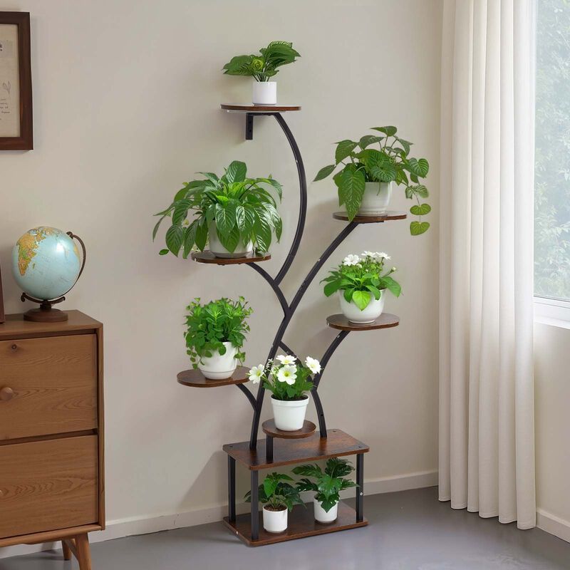 Tall 8 Tier Plant Shelf with Grow Lights, Metal Corner Plant Stand for Living Room image number 1