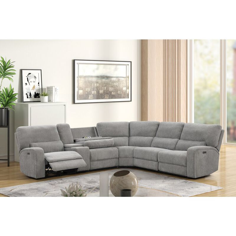 Lilola Home Anthony 114 Wide Light Gray Chenille Fabric Power Reclining Sectional