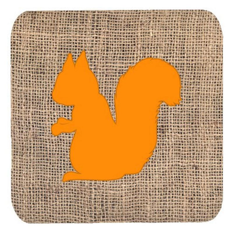 Caroline's Treasures BB1119-BL-OR-FC Squirrel Burlap and Orange Foam Coasters (Set of 4), 3.5 H x 3.5 W, Multicolor