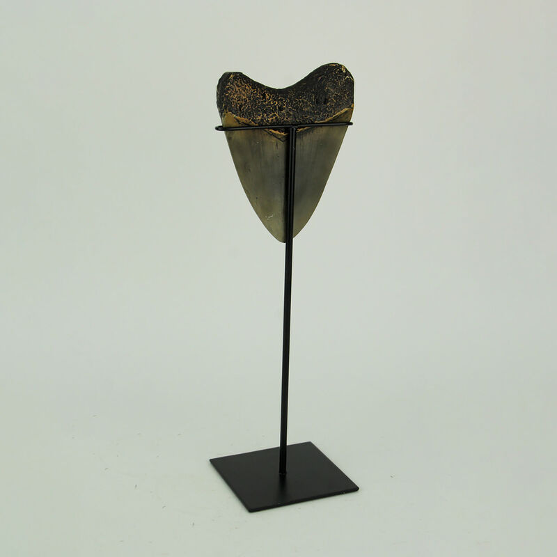 Mounted Giant Megalodon Shark Tooth Fossil Sculpture image number 2
