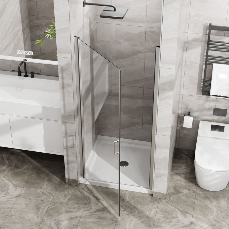 Silver & White Bathroom Shower Combo, 90&deg; Pivot Door and Non-Slip Base with PVC Support