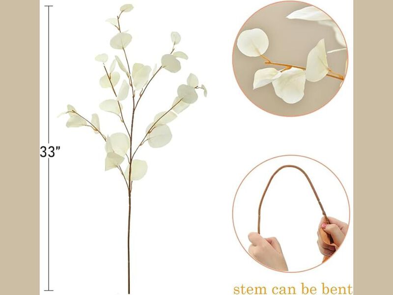 3 Piece White Artificial Eucalyptus Flower Stems Long Stem Vase Filler image number 2