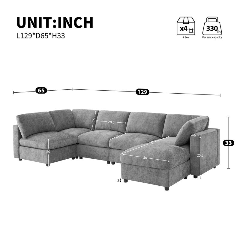 Merax Chenille 6-Piece Modular Sectional Sofa with Movable Ottoman image number 3