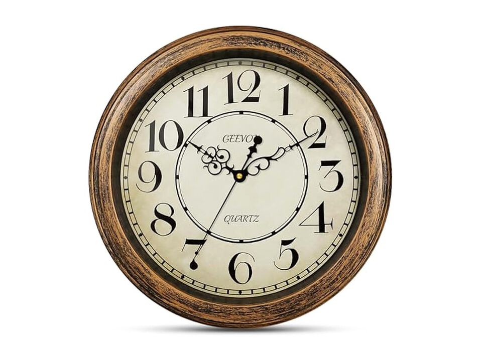 Vintage Retro Wall Clock 14 Inch Silent Non Ticking Battery Operated