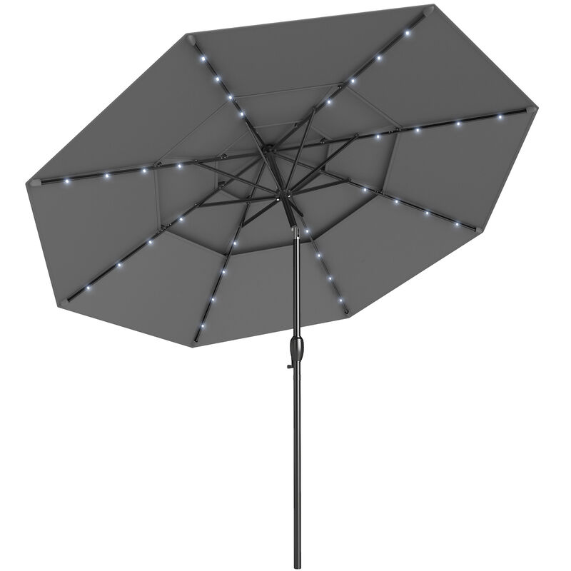 Solar Patio Umbrella with 32 LED Lights 3-Tier Vented Top