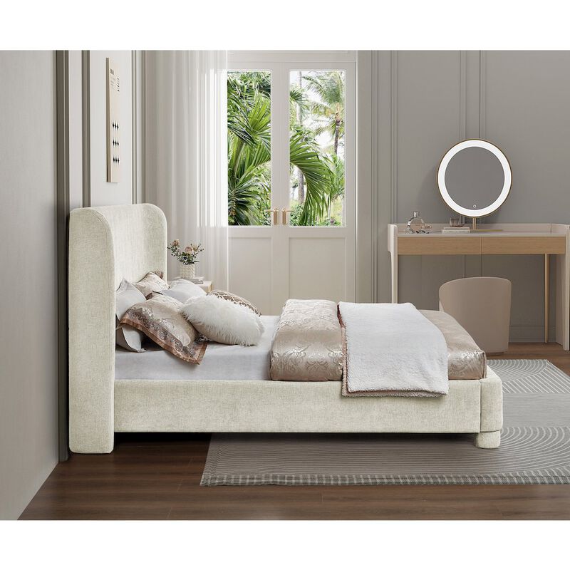 Meridian Furniture Penny Cream Chenille Fabric King Bed