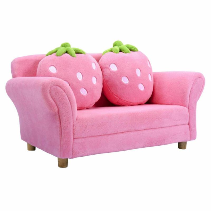 Hivvago BL/PI Kids Strawberry Armrest Chair Sofa-Pink.