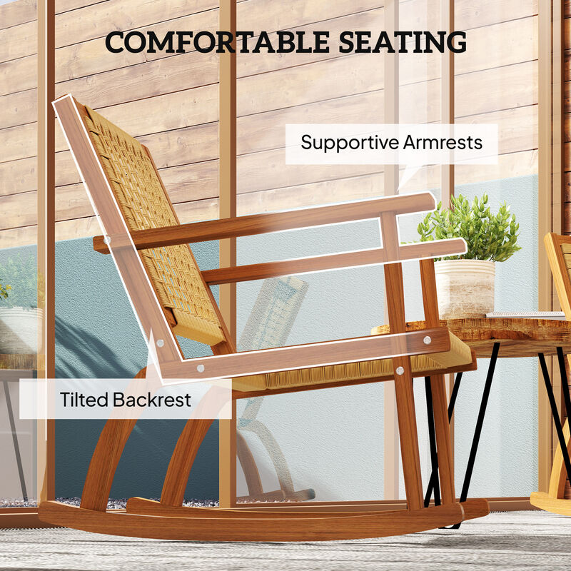 Hivvago Acacia Wood Patio Rocking Chairs Set of 2 Wicker Seat image number 6