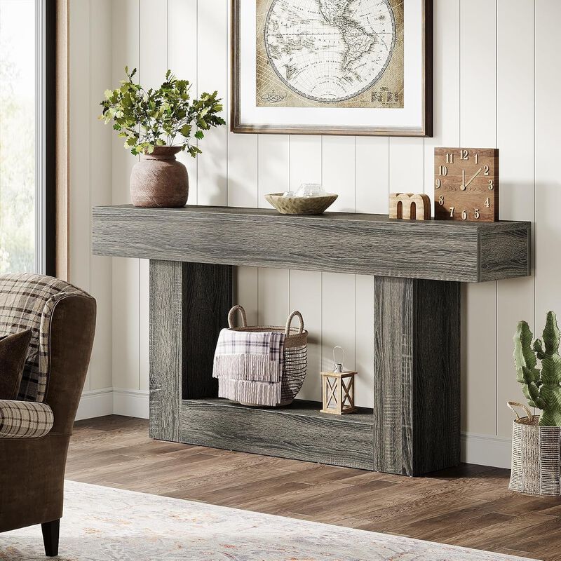 Tribesigns Farmhouse 2-Tier Wood Console Table image number 3