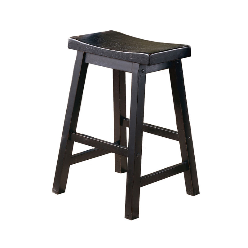 Wooden 24" Counter Height Stool with Saddle Seat, Black, Set of 2 - Benzara
