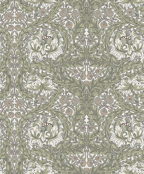 African Marigold Green Floral Wallpaper