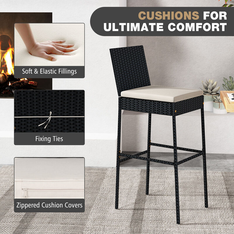 Set of 2 Wicker Barstools with Ergonomic Backrest for Patio or Balcony