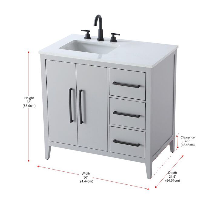 Elegant Kitchen and Bath 36 Inch Single Bathroom Vanity In Grey