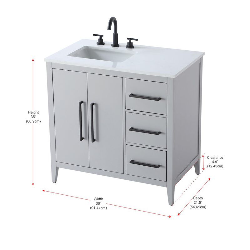 Elegant Kitchen and Bath 36 Inch Single Bathroom Vanity In Grey