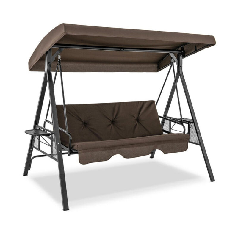 Mondawe Convertible 3-Seat Patio Porch Swing Chair to Flat Bed with Adjustable Canopy